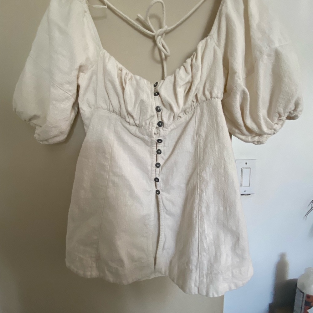 Free People Elegant Cream Puff Sleeve Top